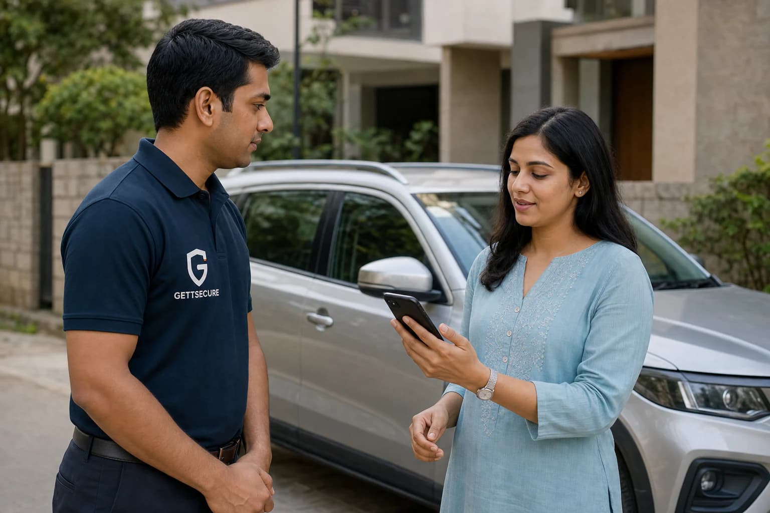 A customer verifies a GettSecure driver before sharing a trip OTP.