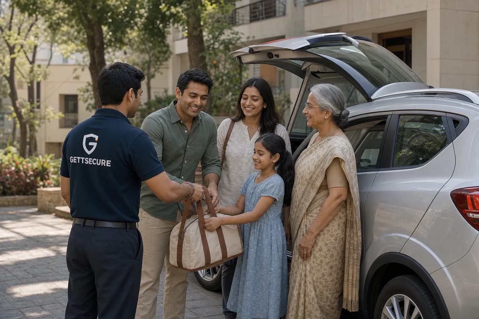 A family begins an outing with a verified GettSecure driver.
